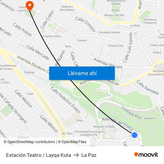 Estación Teatro / Layqa Kuta to La Paz map