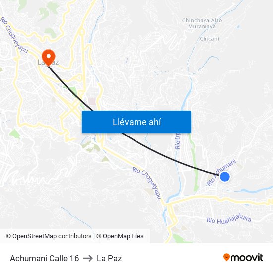 Achumani Calle 16 to La Paz map