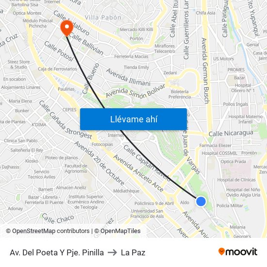 Av. Del Poeta Y Pje. Pinilla to La Paz map