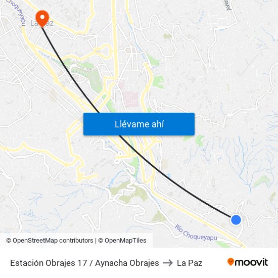 Estación Obrajes 17 / Aynacha Obrajes to La Paz map