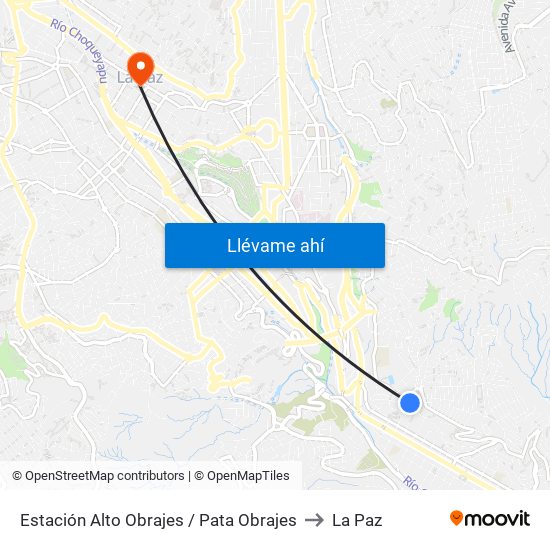 Estación Alto Obrajes / Pata Obrajes to La Paz map