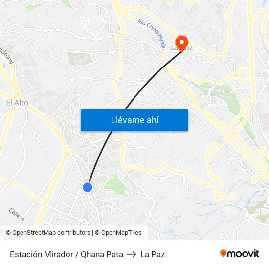 Estación Mirador / Qhana Pata to La Paz map