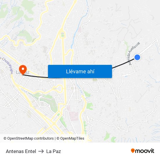 Antenas Entel to La Paz map