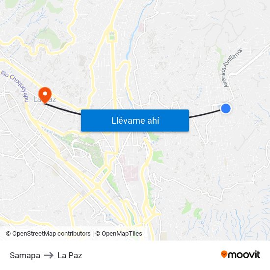 Samapa to La Paz map