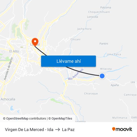 Virgen De La Merced - Ida to La Paz map