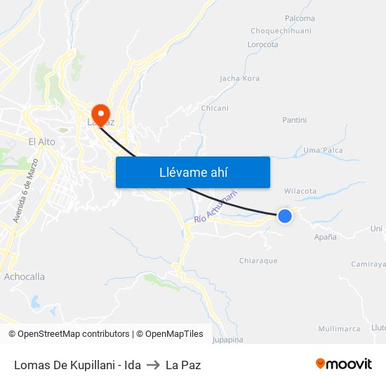 Lomas De Kupillani - Ida to La Paz map