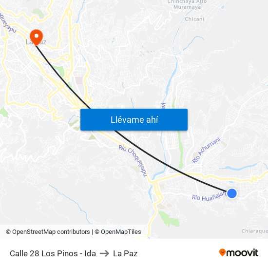 Calle 28 Los Pinos - Ida to La Paz map