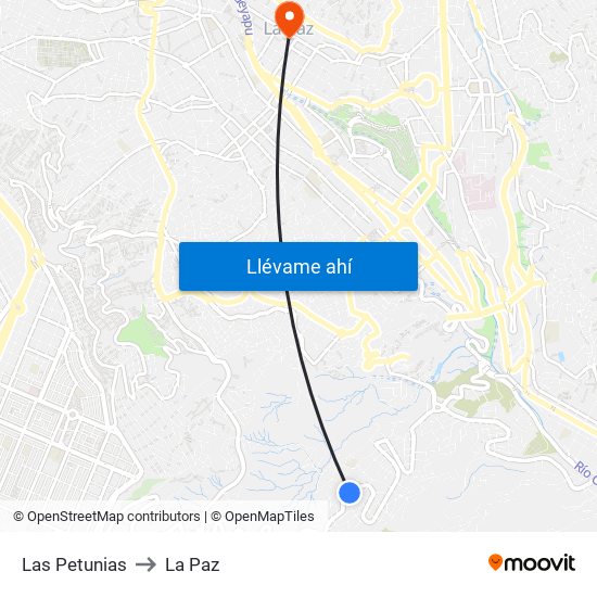 Las Petunias to La Paz map