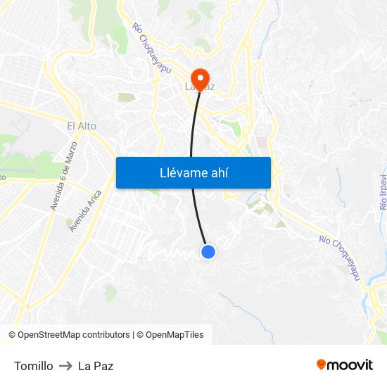 Tomillo to La Paz map