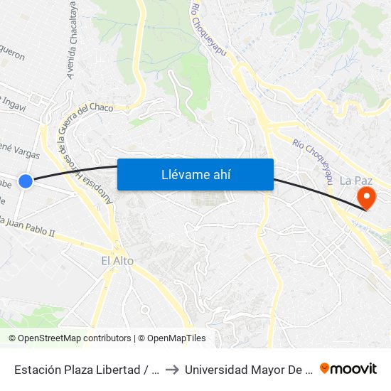 Estación Plaza Libertad / Qhana Thaki to Universidad Mayor De San Andrés map