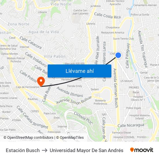 Estación Busch to Universidad Mayor De San Andrés map