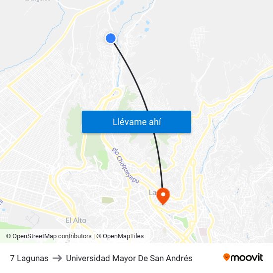 7 Lagunas to Universidad Mayor De San Andrés map