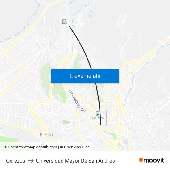 Cerezos to Universidad Mayor De San Andrés map