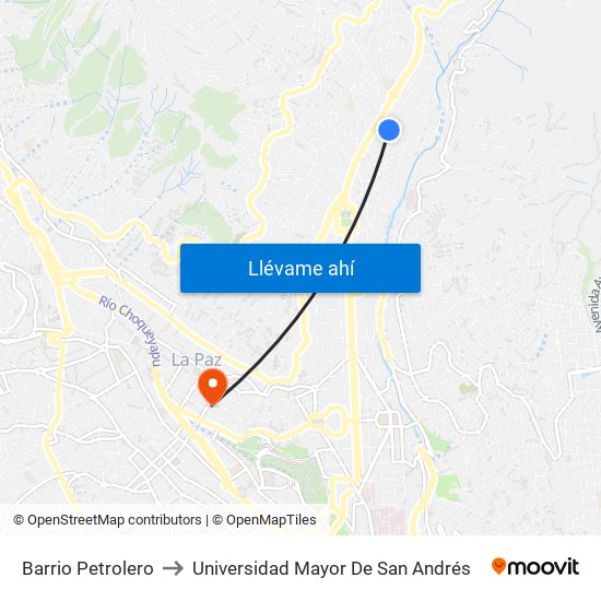 Barrio Petrolero to Universidad Mayor De San Andrés map