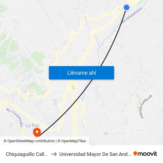 Chiquiaguillo Calle 3 to Universidad Mayor De San Andrés map