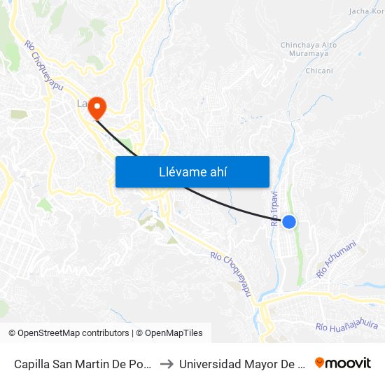 Capilla San Martin De Porres - Vuelta to Universidad Mayor De San Andrés map
