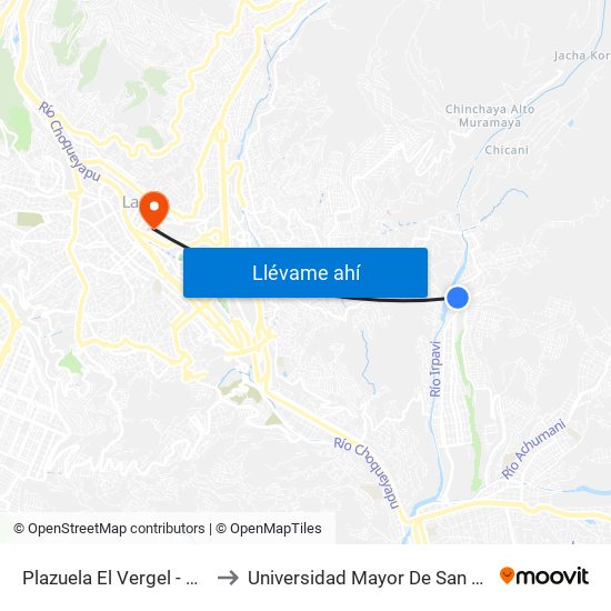 Plazuela El Vergel - Vuelta to Universidad Mayor De San Andrés map