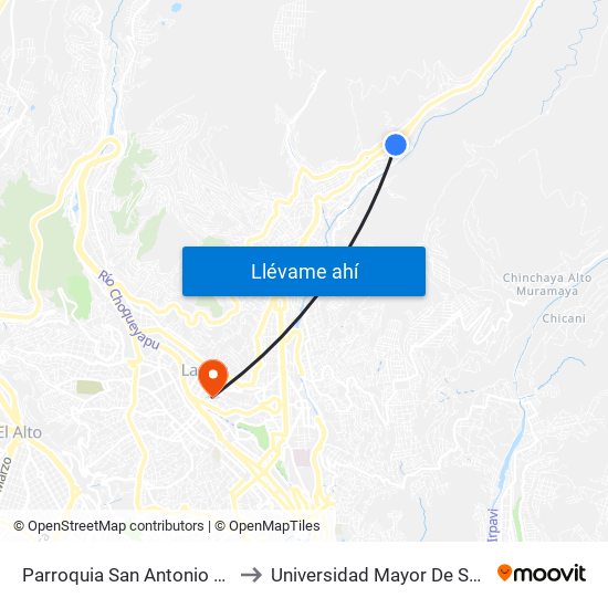 Parroquia San Antonio De Padua to Universidad Mayor De San Andrés map
