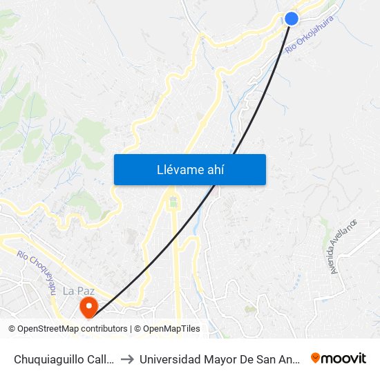 Chuquiaguillo Calle 3 to Universidad Mayor De San Andrés map