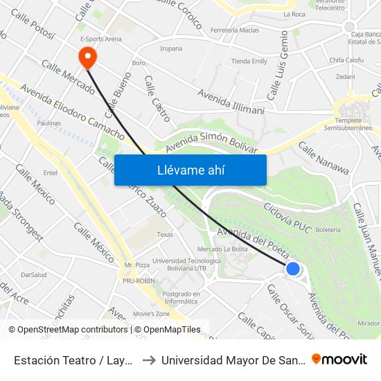 Estación Teatro / Layqa Kuta to Universidad Mayor De San Andrés map