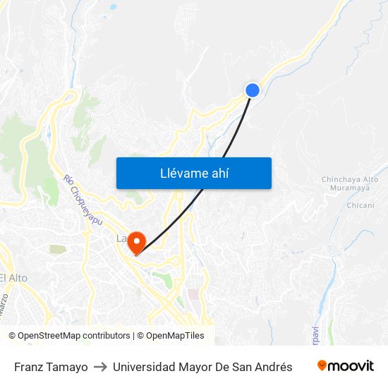 Franz Tamayo to Universidad Mayor De San Andrés map