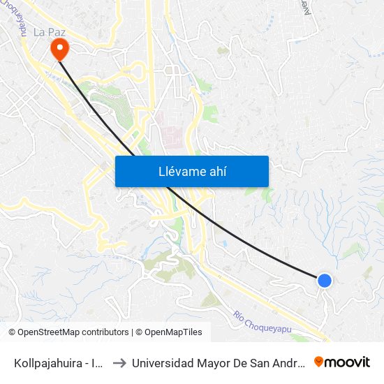 Kollpajahuira - Ida to Universidad Mayor De San Andrés map