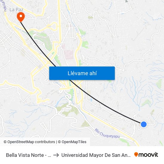 Bella Vista Norte - Ida to Universidad Mayor De San Andrés map