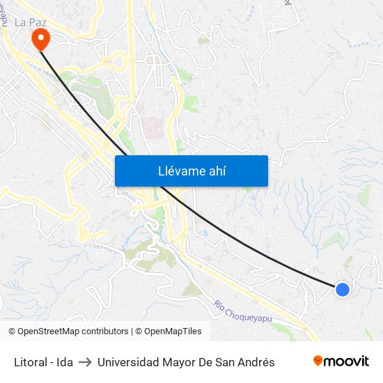 Litoral - Ida to Universidad Mayor De San Andrés map