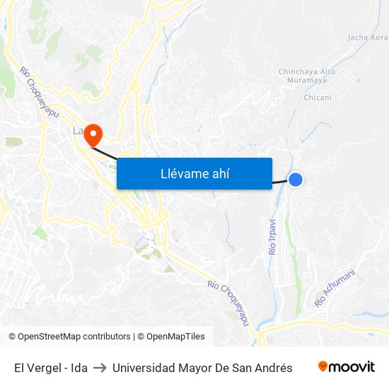 El Vergel - Ida to Universidad Mayor De San Andrés map