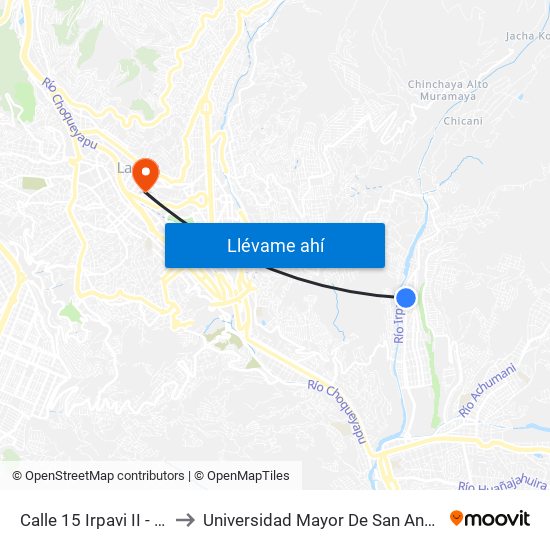 Calle 15 Irpavi II - Ida to Universidad Mayor De San Andrés map