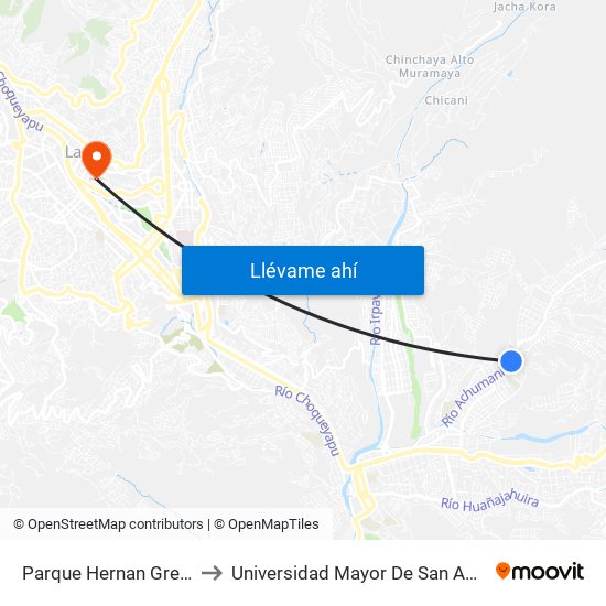 Parque Hernan Greiner to Universidad Mayor De San Andrés map