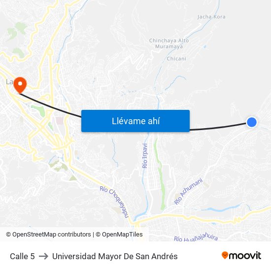 Calle 5 to Universidad Mayor De San Andrés map