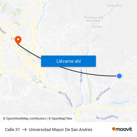 Calle 31 to Universidad Mayor De San Andrés map