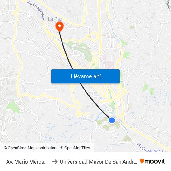 Av. Mario Mercado to Universidad Mayor De San Andrés map