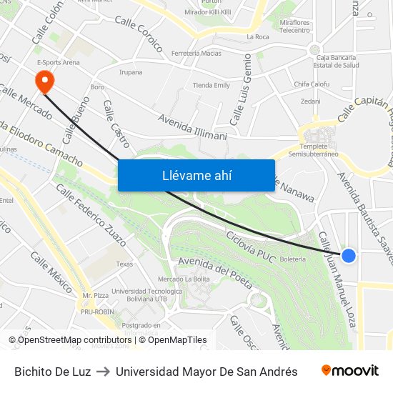 Bichito De Luz to Universidad Mayor De San Andrés map