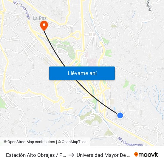 Estación Alto Obrajes / Pata Obrajes to Universidad Mayor De San Andrés map