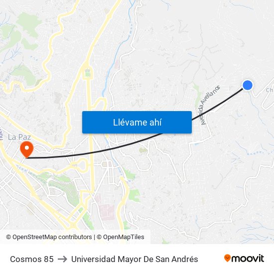 Cosmos 85 to Universidad Mayor De San Andrés map