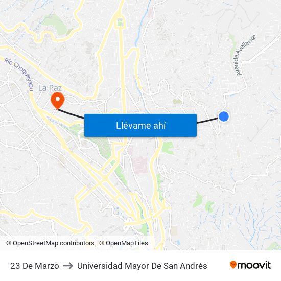 23 De Marzo to Universidad Mayor De San Andrés map