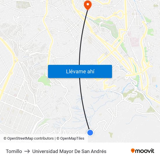 Tomillo to Universidad Mayor De San Andrés map