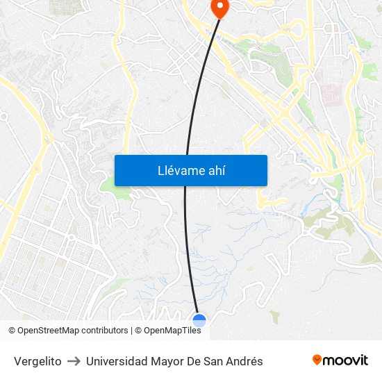 Vergelito to Universidad Mayor De San Andrés map