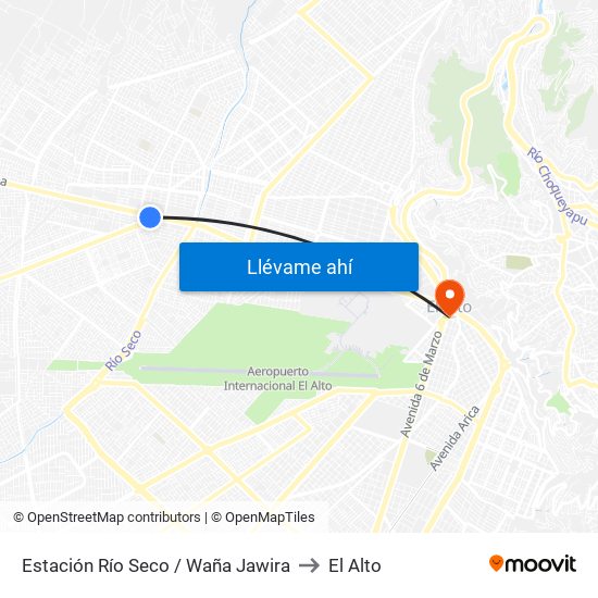 Estación Río Seco / Waña Jawira to El Alto map