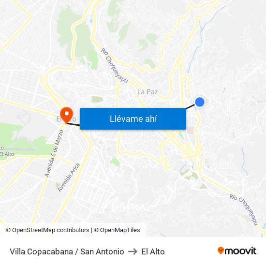 Villa Copacabana / San Antonio to El Alto map