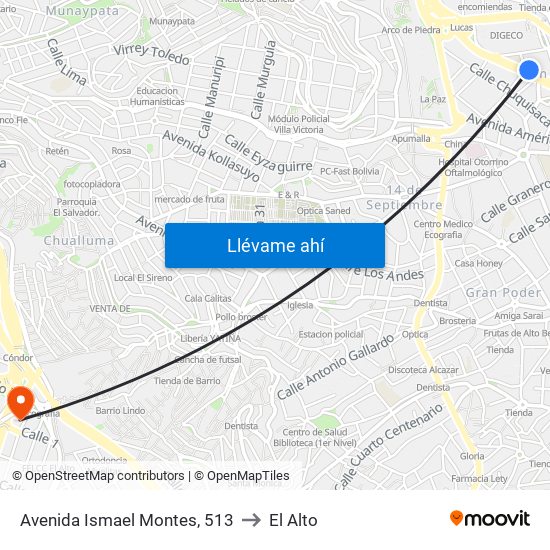 Avenida Ismael Montes, 513 to El Alto map