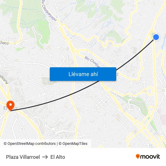 Plaza Villarroel to El Alto map