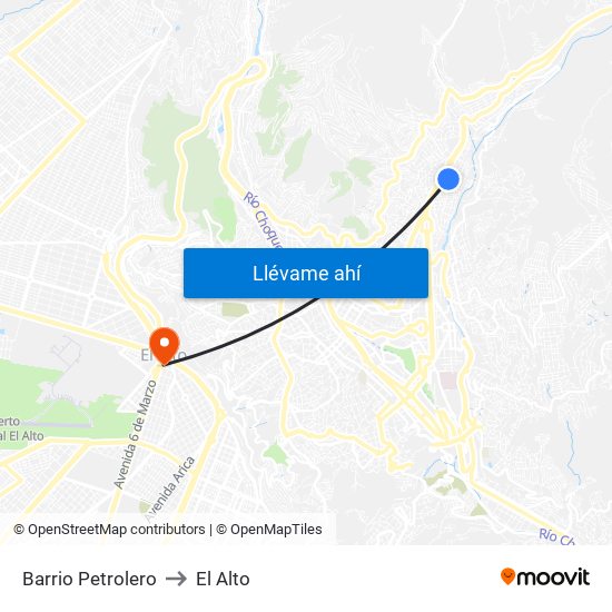 Barrio Petrolero to El Alto map