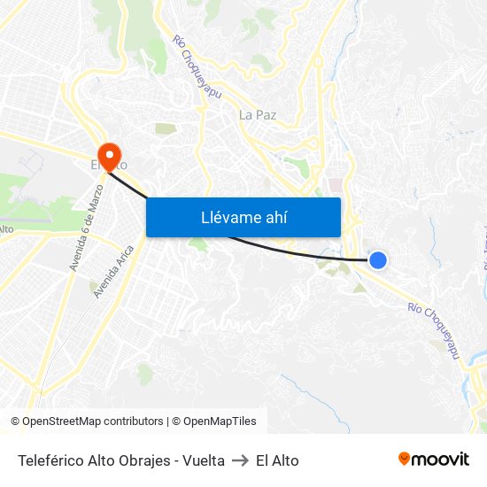 Teleférico Alto Obrajes - Vuelta to El Alto map