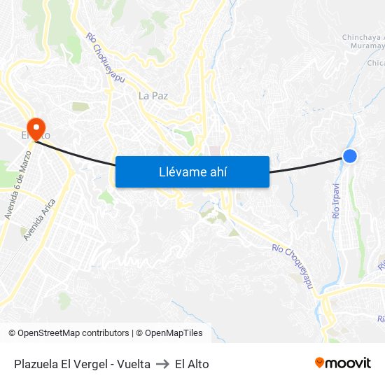 Plazuela El Vergel - Vuelta to El Alto map