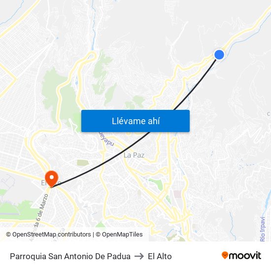 Parroquia San Antonio De Padua to El Alto map