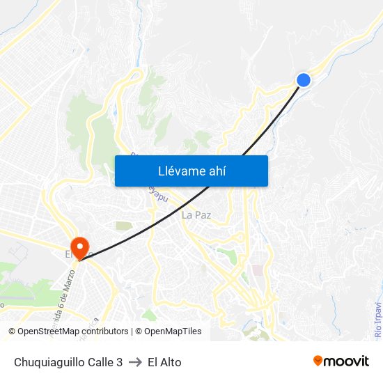 Chuquiaguillo Calle 3 to El Alto map