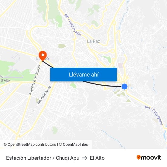 Estación Libertador / Chuqi Apu to El Alto map